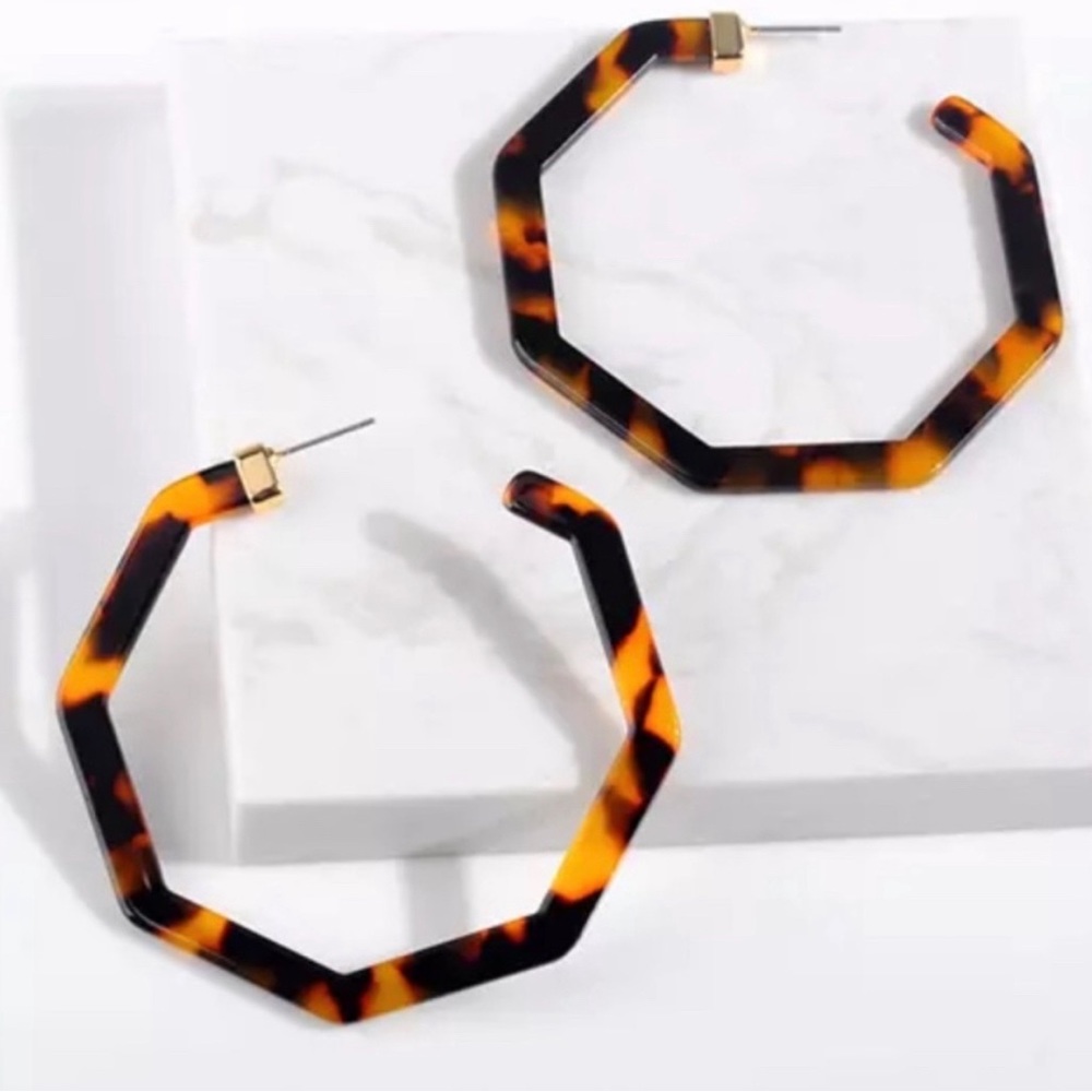 Brand New in Bag Tortoise Shell Hoop Earrings - Picture 2 of 7